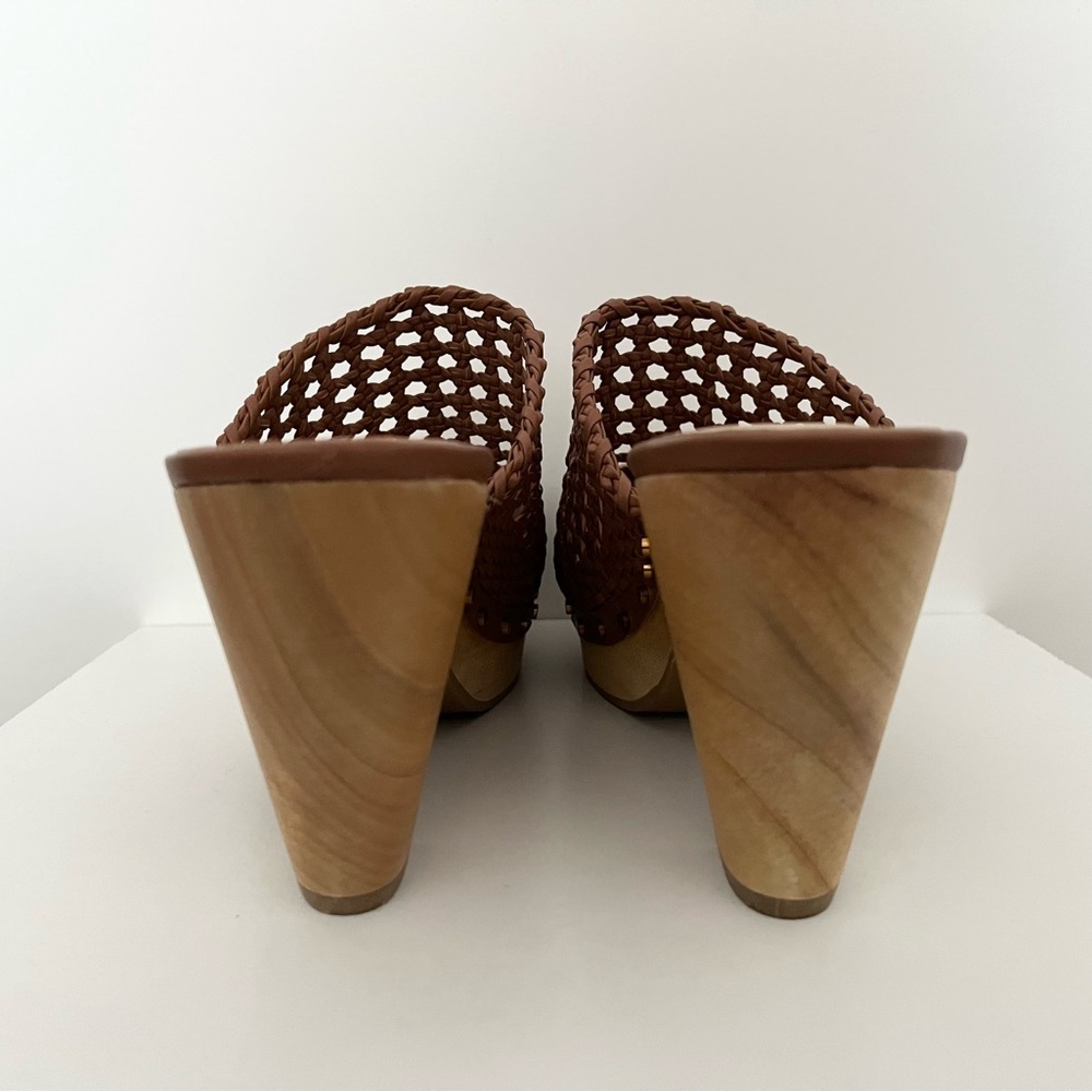 NEW Veronica Beard Women's Hardie Clogs Mules 9 Woven Leather Brown Chunky Boho - Picture 4 of 4